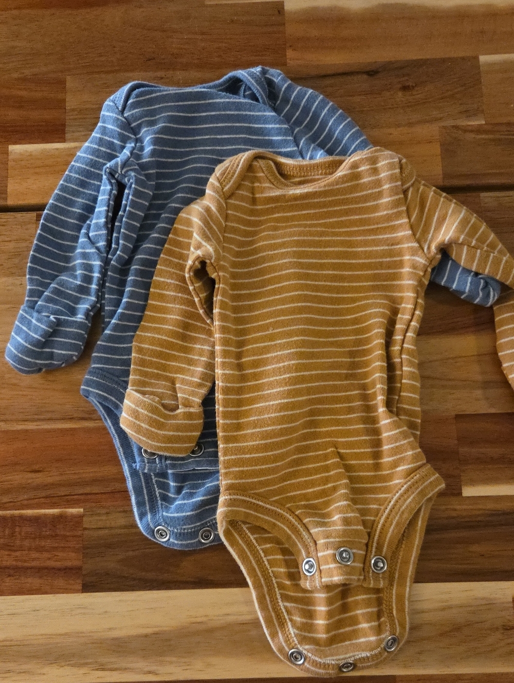 Carter's Striped Long-Sleeve Bodysuits - Blue & Mustard